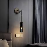 Modern Smoke Gray Glass Wall Sconce with Adjustable Brass Mount for Bedroom Living Room Hallway