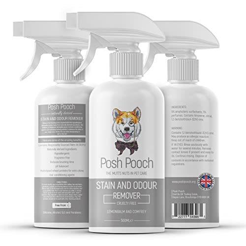 Stain & Odour Remover Spray For Pets Posh Pooch® Eliminator Scented Triple Action Lemon Comfrey Cleaner For Carpets, Crates & All Surfaces Deodoriser Removes Germs, Removes Vomit, Urine, Faeces, Drool