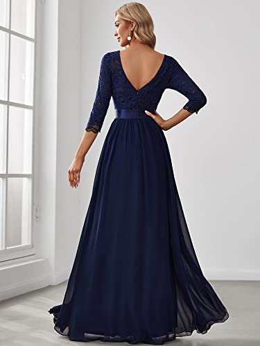 Ever-Pretty Womens Plus Size Crewneck Lace Long Sleeve Maxi Petite Evening Gowns Navy Us26 #TOP1