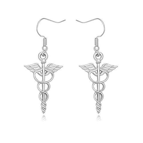 MANZHEN Medical Symbol Caduceus Dangle Earrings Doctor Nurse Jewelry (silver)