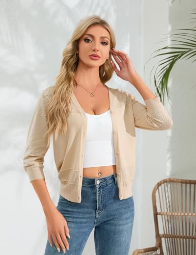 Womens Cropped Cardigan Knit Shrugs for Dresses V Neck Button Down Bolero Cardigans Sweaters3
