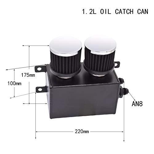 1200Ml 1.2L Twin Baffle Dual Filter Engine Oil Catch Can Tank Reservoir An8 (Black) #TOP2