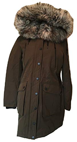 BCBGeneration Women's Heavy Weight Faux Fur Trim Hooded Anorak Parka, Army, Large