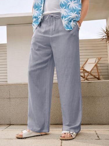 Image of GRECIILOOKS Men's Linen Trousers | Loose Fit Linen-Cotton Casual Pants for Men | Relaxed Office Wear Formal Trousers for Men | Stylish Beige & Pants
