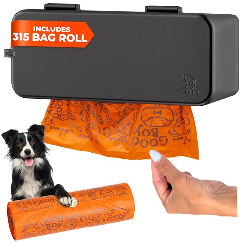 PEXTER Large Roll Poop Bag Dispenser - Dog Poop Bag Dispenser Wall Mount - Dog Waste Station for Outdoor or Indoor Use - Pet Waste Station - Includes 315 Dog Waste Bags (Black)
