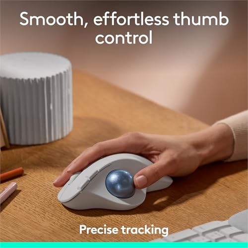 Logitech Ergo M575S Wireless Trackball Mouse, Wireless Ergonomic Mouse with Bluetooth and Encrypted Dongle, Comfortable Thumb Control, Precise and Smooth Tracking, for PC/Mac - Off-White Blue Ball by Logitech - Image 2