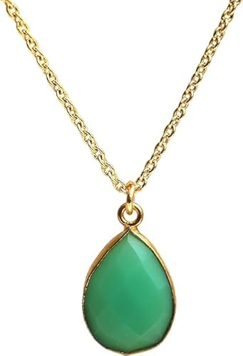 Gempires Handmade Teardrop Crystal Necklace for Women | Natural Chrysoprase Onyx Gemstone Pendant | Elegant Minimalist Gold Plated Jewelry | Hypoallergenic 18 Inch Lightweight Everyday Necklace Gift