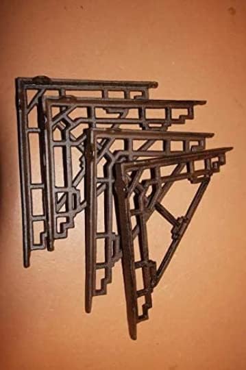 Pack of 4 Art Deco Design Brackets for Open Shelving, 9 5/8 inch, Solid Cast Iron - B-34