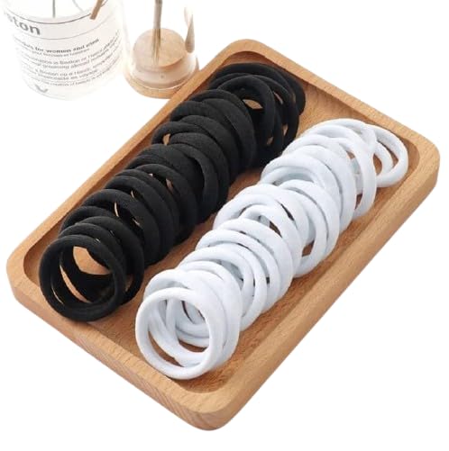 Rubber Band Smooth Elastic Cotton Stretch For Curly Thick Hair Band Scrunchies Soft Hair Accessories Ponytail Holders Trending Ties Women & Girls School Wear Black & White Color (Pack of 30)-image-13