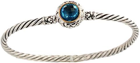 EFFY 925 STERLING SILVER/18K YELLOW GOLD BLUE TOPAZ BANGLE