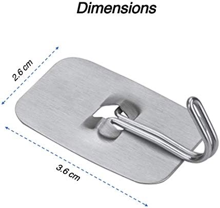 ZOTTI Adjustable Self Adhesive Hooks - 2 Pack, 26mm Square Stainless Steel | Chrome Heavy Duty Strong J Hook for General, Bathroom & Kitchen Use | Movable, Waterproof, Stick on Hooks for Decor