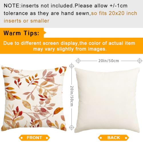 Image of Fall Pillow Covers 20x20 inch Orange White Fallen Leaves Decorative Outdoor Throw Pillow Covers Autumn Thanksgiving Farmhouse Decoration for Home Couch