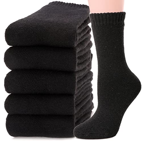 MOGGEI Womens Wool Warm Socks for Hiking Winter Thick Thermal Crew Cozy Cabin Ladies Gift Comfy Boot Work Socks 5 Pairs(Black B(5 Pairs))