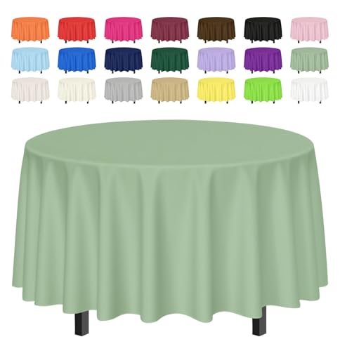 SietDESEO 4 Pack Sage Green Tablecloth Round 84 x 84 Plastic Table Cover Waterproof Sage Table Cloth Disposable for Wedding Birthday Baby Shower Party Picnic Circle Tablecloth