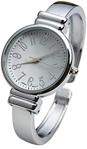 Silver Metal Band Slim Case Women's Bangle Cuff Watch