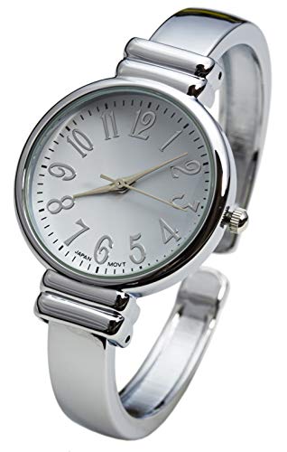 Silver Metal Band Slim Case Women's Bangle Cuff Watch