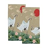 Hand Towels Face Towels Set of 2 Japanese Cranes Lotuses Asian Oriental Style Soft Comfortable Polye