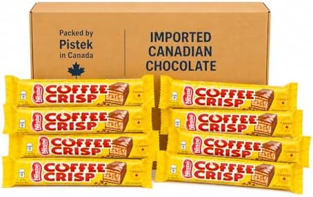 Coffee Crisp Milk Chocolate Wafer Bars, Full Size 50g/1.76oz (Pack of 8), Imported from Canada, Individually Wrapped, Canadian Chocolate, Fun Sticker Included