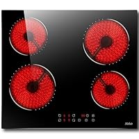 Hobsir hob Ceramic Hob 60 cm Electric Hob 4 Zone with Touch Control 6000W 9 Power Levels Safety Lock Auto switch off safety Residual heat indicator Hard Wire, No Plug Included