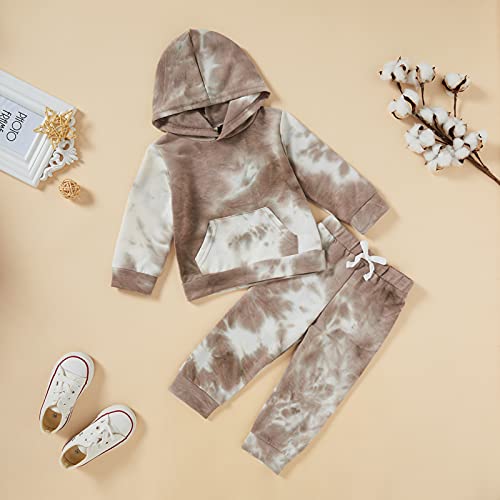 Grnshts Toddler Baby Boy Tie Dye Pants Set Hoodie Pocket Top Long Pants 2Pcs Fall Winter Outfits Clothes 3-4 Years Brown #TOP1