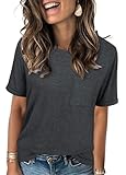JomeDesign Tops for Women Trendy Casual Summer Round Neck T Shirts Loose Fit Round Neck Tees Black Grey