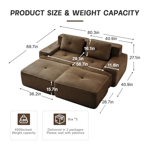 Image of Corduroy Modular Sectional Sofa, Oversized Cloud Couches for Living Room