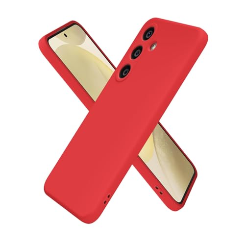 Oakxco for Samsung Galaxy S24 Case Silicone, Ultra Slim Thin Phone Case for Women Girls, Plain Solid Color Minimalist Aesthetic Cute Girly Design, Soft Rubber Gel TPU with Camera Cover Protection, Red