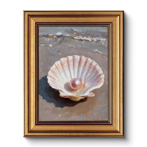 Classic Gold Framed Shell Lucky Pearl Wall Art 8x10 Inch Canvas Prints