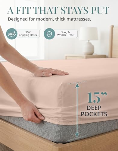 Image of Lane Linen 100% Cotton Extra Soft Full Size Bed Sheets Set - 450 TC Sateen Weave - Smooth, Comfortable Sheets For Everyday Use - Hotel Quality Luxury - Snugly Fits Mattress upto 15'' Deep - Sepia Rose