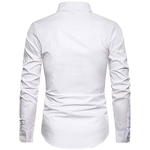 VANCOOG Men's Solid Cotton Long Sleeve Button Down Elegant Wedding Dress Shirt-White with Pocket-M — view 3