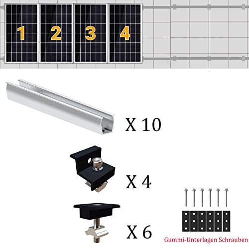 Solarmodul Halterung Flachdach, Alu Photovoltaik Montageschiene 12CM, Verstellbare Schwarz Klemme für 30-35MM Dicke Module, Solarpanel Halterung Montageset 4 Module Geeignet für Flachdach Trapezdach