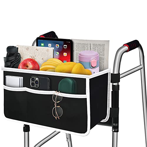 Walker Bag, Foldable Equipped With 6 Elastic Straps, Stronger Than Other Walker Basket, Basket For Walker With Multiple Pockets & Never Tipping Over, Best Gift For Elders And Family - Black #TOP6