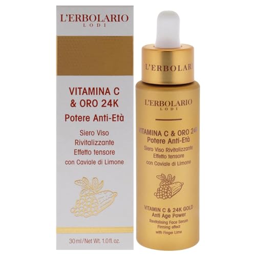 L'Erbolario Vitamin C and 24K Gold Face Serum – Anti-Aging Revitalizing and Hydrating Serum for Face - Smooth, Silky Finish - 1 oz