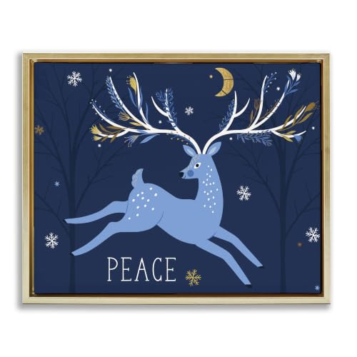 Peace Jumping Deer Snowflakes, 24 x 30 Inch Canvas in Floater Frame