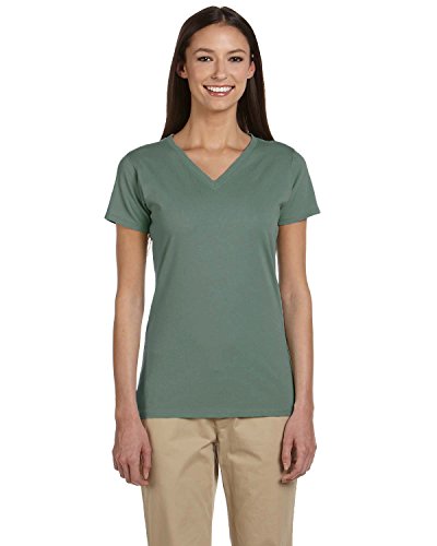 Ladies' 4.4 oz., 100% Organic Cotton Short-Sleeve V-Neck T-Shirt M BLUE SAGE