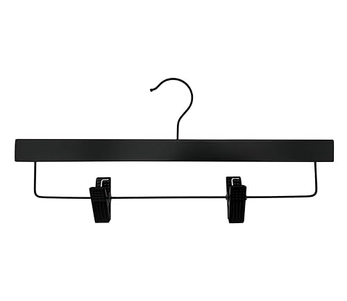 Miniatura 1 de NAHANCO Slimline - Percha de madera para pantalones/faldas de 14 pulgadas con clips acolchados, color negro con herrajes negros
