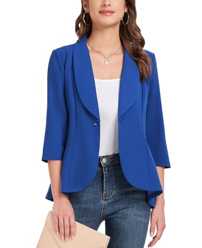 Image of MINTLIMIT Womens Blazers Suit & Jackets Casual 3/4 Sleeve Single Button Ruffle Work Business Blazer, Royal Blue, X-Large
