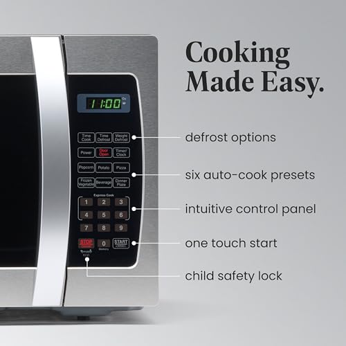 Farberware Countertop Microwave 1000 Watts, 1.3 Cu. Ft. - Microwave Oven With LED Lighting and Child Lock - Perfect for Apartments and Dorms - Easy Clean Stainless Steel