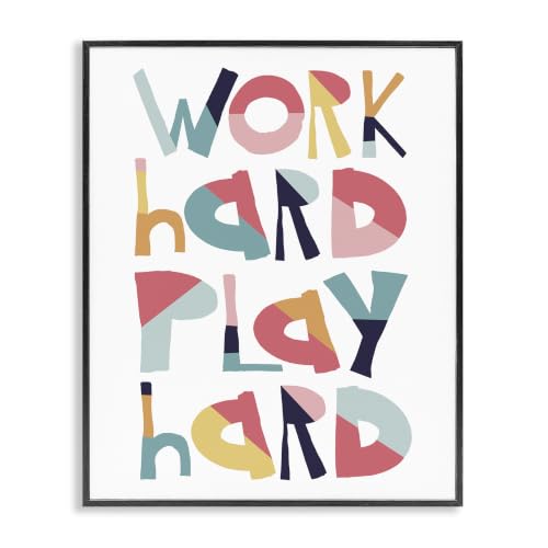 Work Hard Play Hard Geometric Typography, 11 x 14 Inch Framed Giclée Print