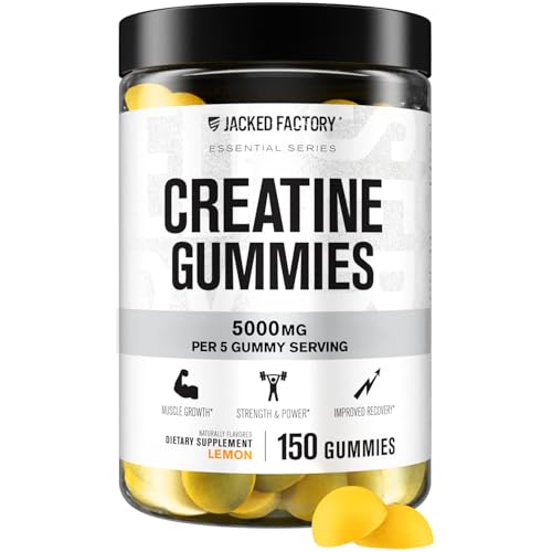 Jacked Factory Creatine Gummies 5g Daily Dose (1g per Gummy) - Creatine Gummy for Men and Women, Vegan-Friendly, Travel-Friendly, Third-Party Tested - 150 Gummies, Lemon