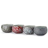 MQjzsh Ceramic teacup, Chinese and Japanese Kung Fu teacup, four-piece tea set, handmade teacup (R,G