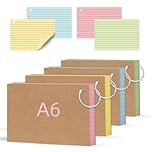 A6 Flash Cards 160Pcs Revision Cards (148x105mm) Double Sided Record Cards with Metal Binder Ring Assorted Colours Index Cards Lined for School Learning Office Work