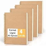 JSQJ Cahier Spirale A5 Lot de 4 - Carnet de Notes Ligné 160 Pages Papier 80g Couverture Kr...