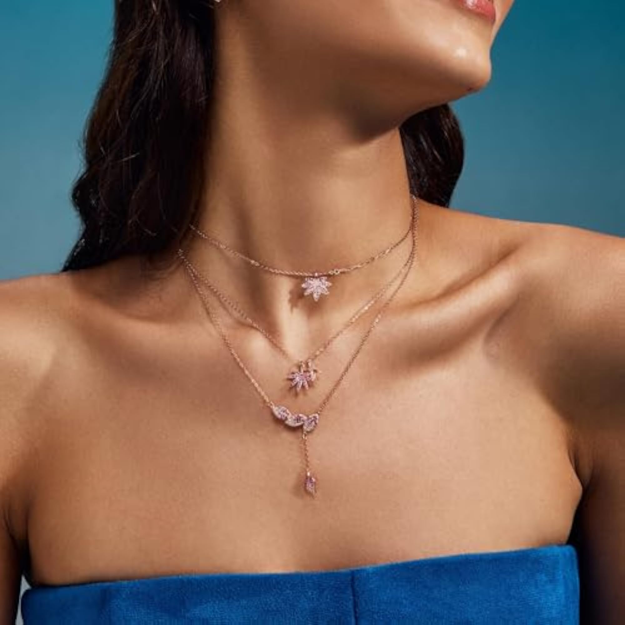 Women's 925 Silver Blush Leaf Ombre Drop Pendant Necklace