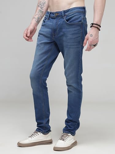 Image of TURMS Men's Anti Stain Jeans 30 Days No Wash Anti Odor Casual Mid Rise Denim Pants | Traveler Comfort Stretchable Breathable Cotton Rich