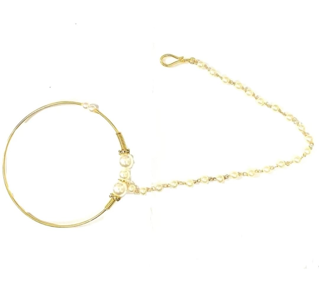 NIKYANKA Nose Ring Wedding Bridal big Nath Gold Plated with white Pearl and Chain Alloy with 3.5 CM Diameter can we wore in weddings For Girls And Women (B0CPYSZ2L8) Amazon Price History, Amazon Price Tracker