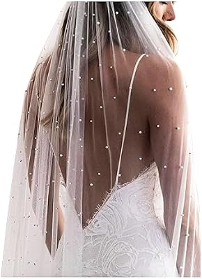 ELAWBTY 1 Tier Pearl Fingertip Length Wedding Bridal Veil With Metal Comb Ivory F55