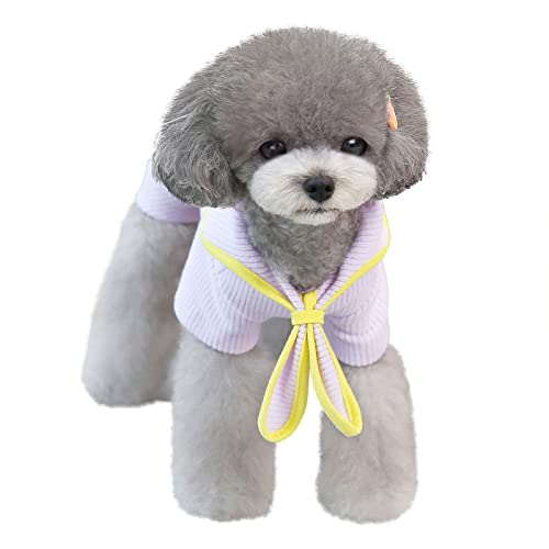 Izefia Dog Sweater Dog Clothes Autumn Winter Warm Sweat Shirt 4 Legs Jumpsuit Pajamas with Ribbon Simple Sweater for Small Dog Medium Dog Cat Purple M - Image 3