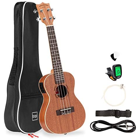 Best Choice Products 23in Acoustic Electric Concert Sapele Ukulele Starter Kit w/Gig Bag, Built-in Tuner, Strap, Extra Strings, Picks Cover
