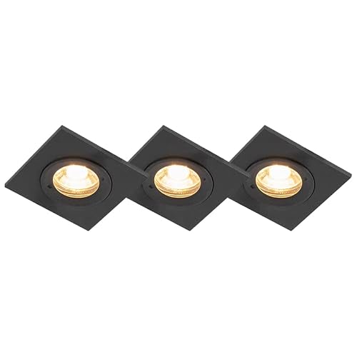 Qazqa - Set of 3 bathroom downlights black IP44 - Xena Square- - Modern - Suitable for LED GU10 | 3 way light - Stainless steel Outdoor spotway light - Suitable for Living room I Kitchen I